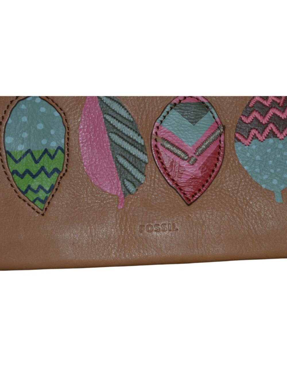 Fossil Emma Wristlet Cowhide Leather Feather Design Bohemian Missing Wrist Strap - Picture 2 of 5
